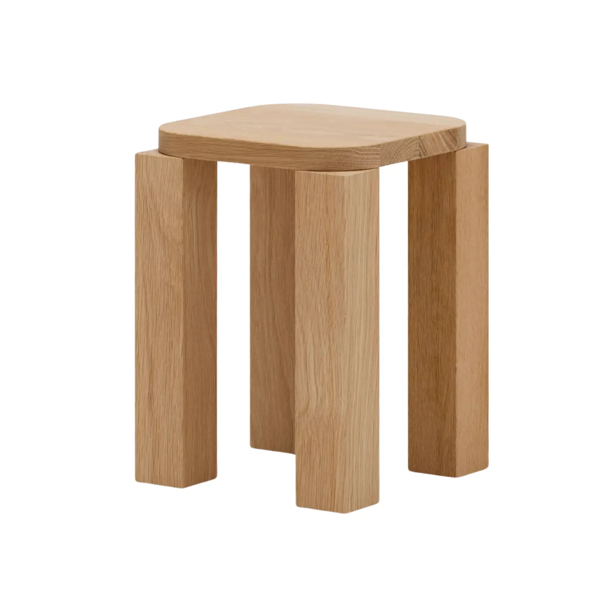 Atlas Stool in black leather upholstery with brass accents and wooden legs