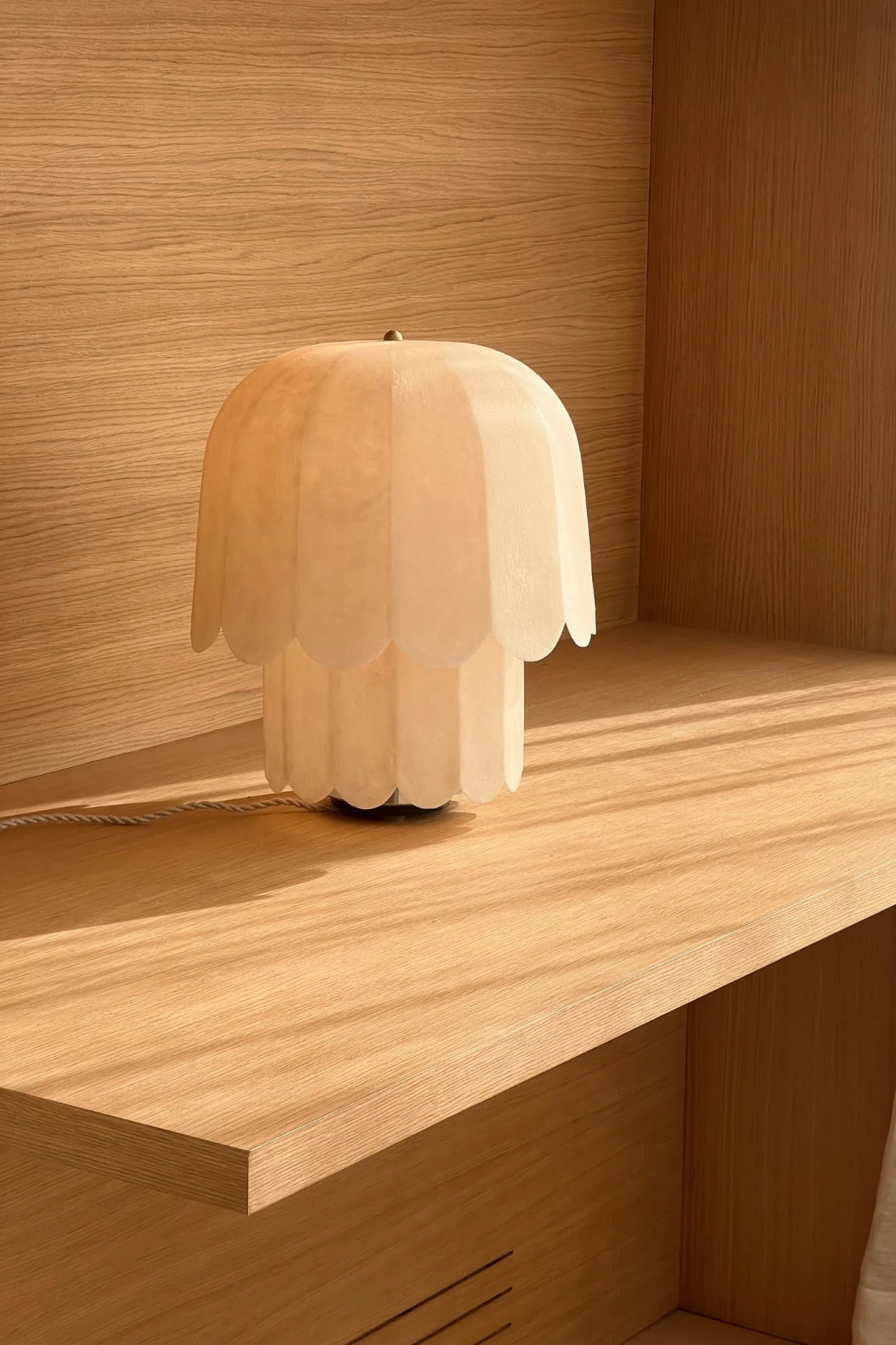 Modern kilzi feather table lamp with a unique design on a wooden desk