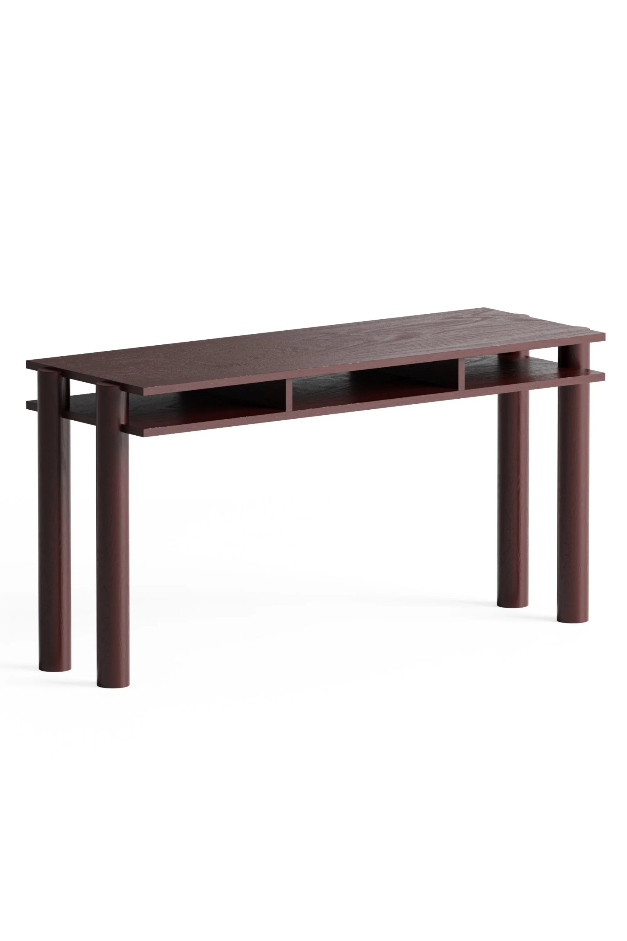 Wooden table with a dark finish on a white background