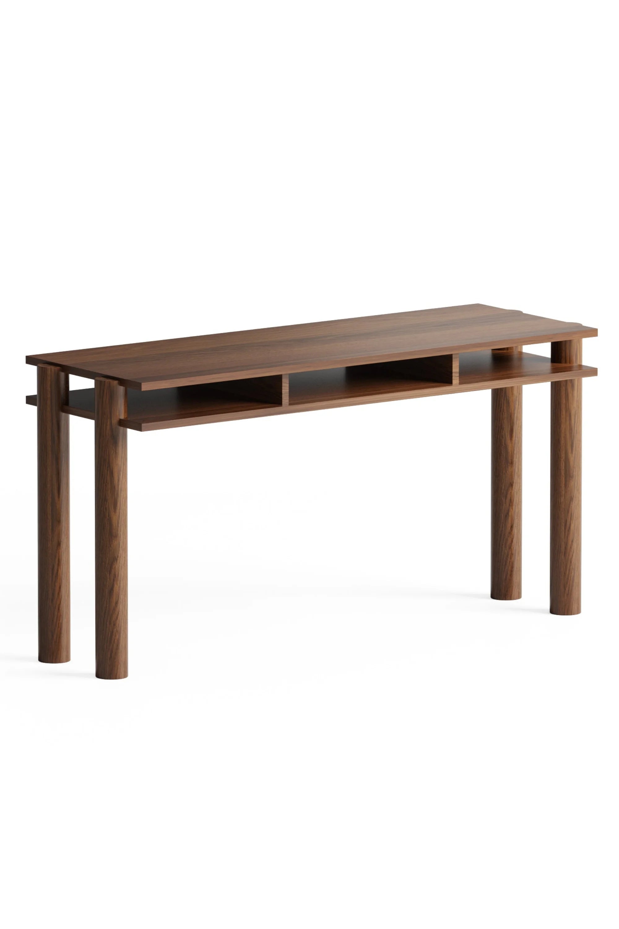 Wooden console table on a white background