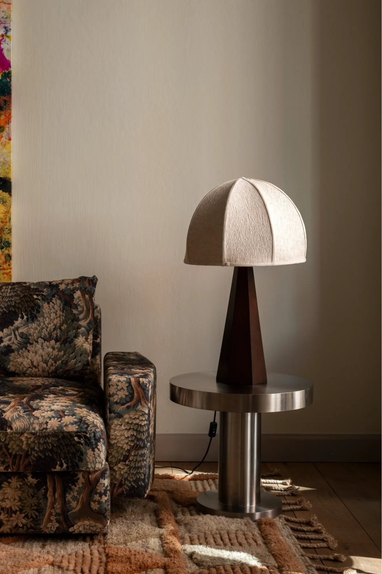 Modern Cufflink Side Table with unique geometric design and metal frame