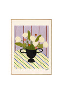Flowers on Striped Cloth - Art Print