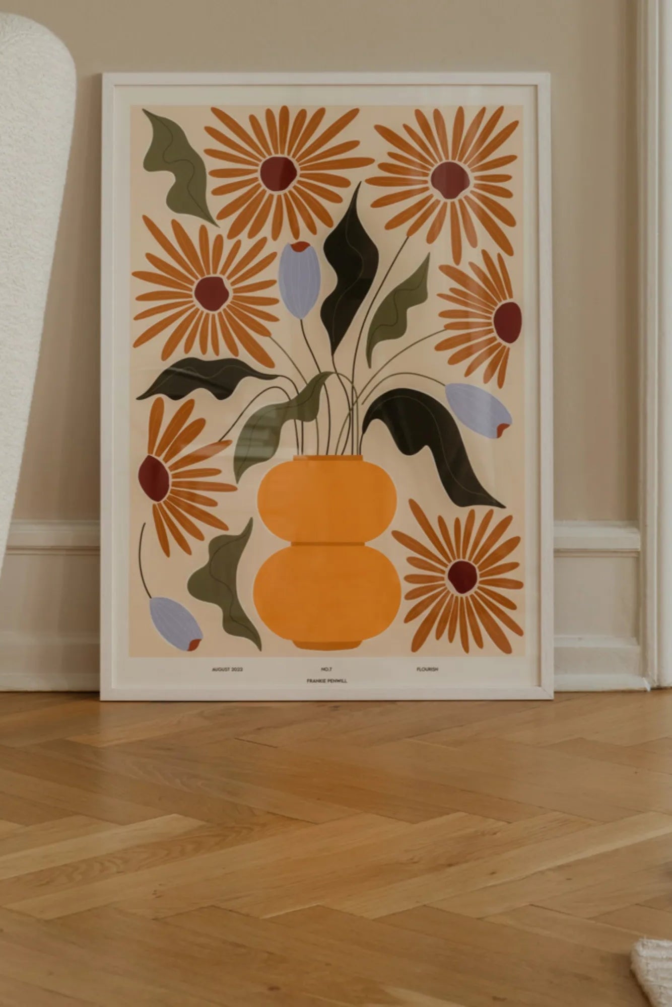 Woman holding Flourish product with beautiful floral background and sunlight