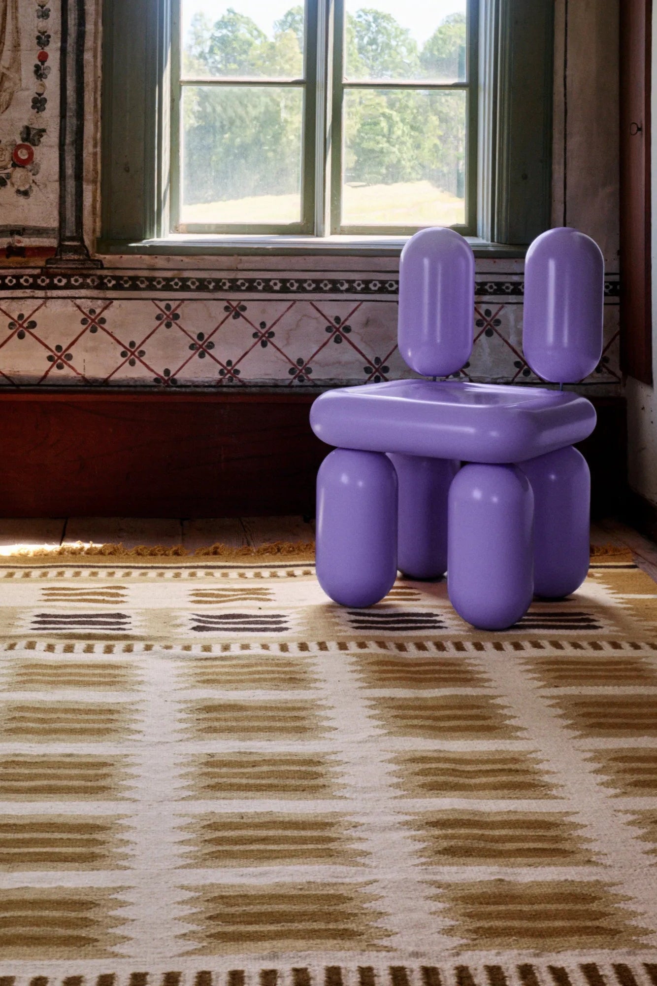 Hilma Wool Rug in natural beige color with geometric pattern