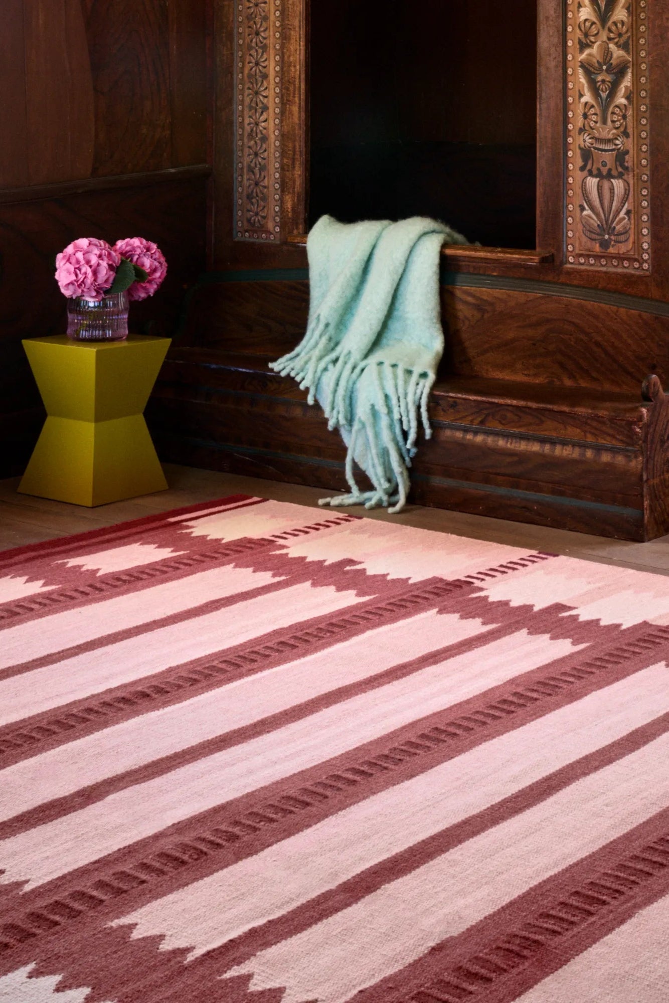 Iris Wool Rug in bold red with traditional Persian-style motif