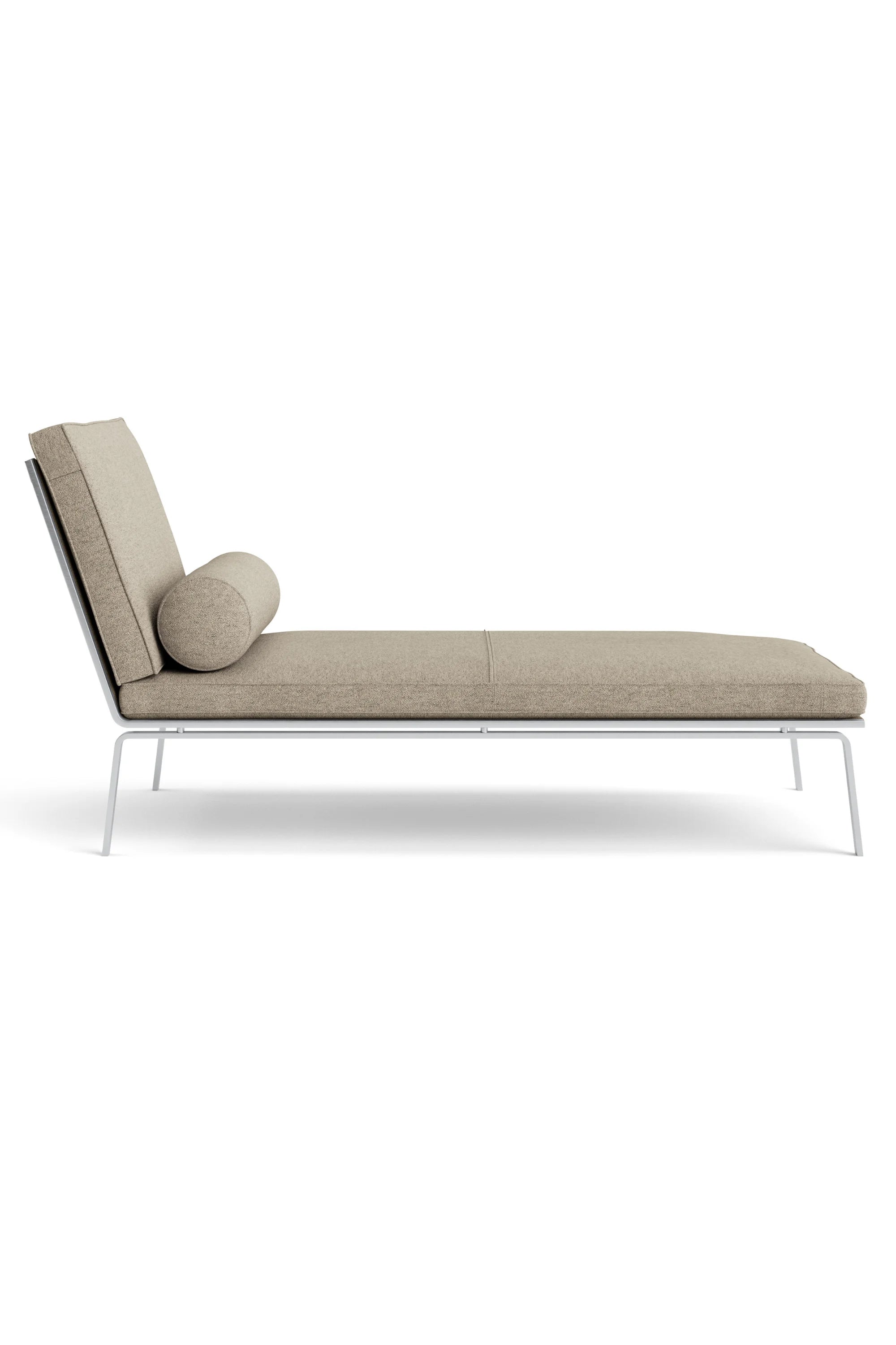 Modern lounge chair with beige cushion on a white background