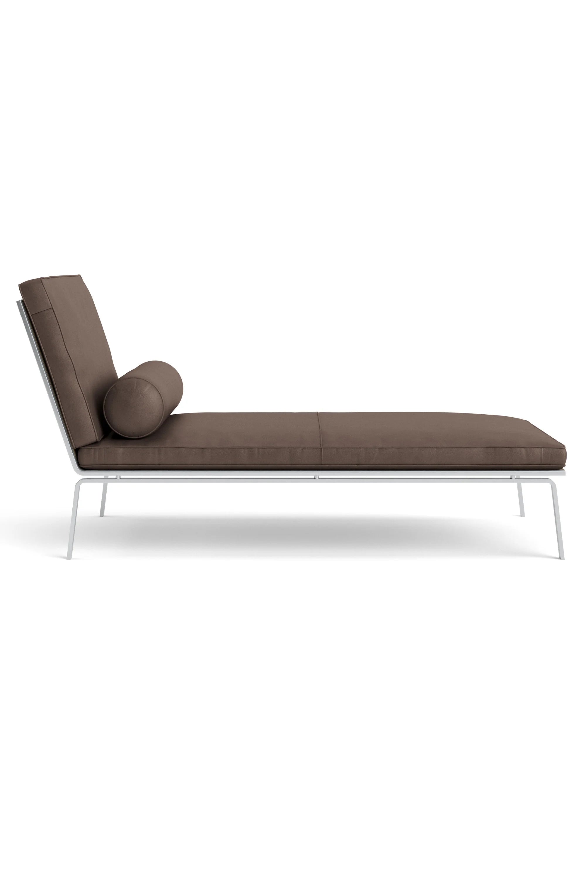 Brown lounge chair with metal legs on a white background