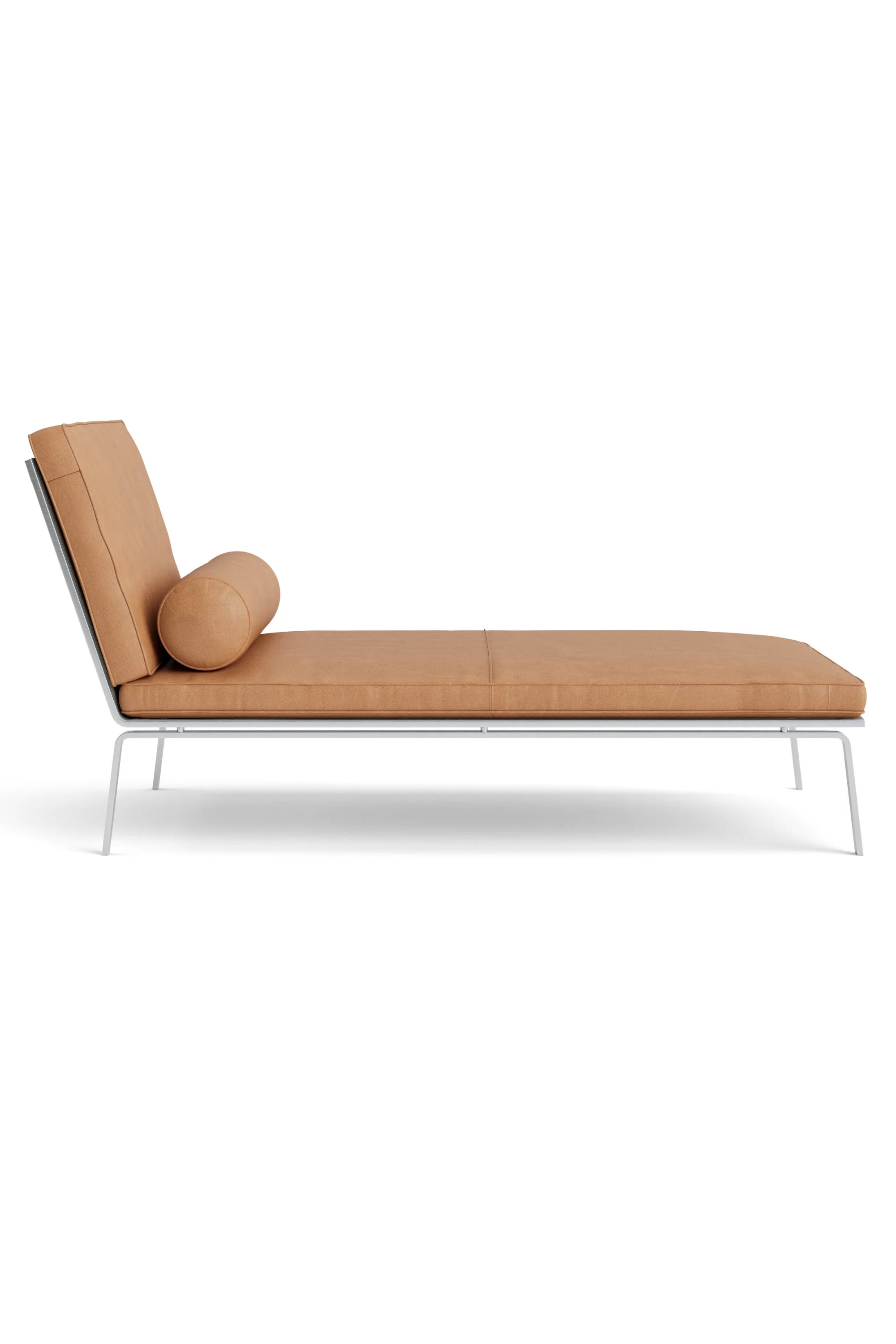 Modern brown lounge chair with a spherical cushion on a white background