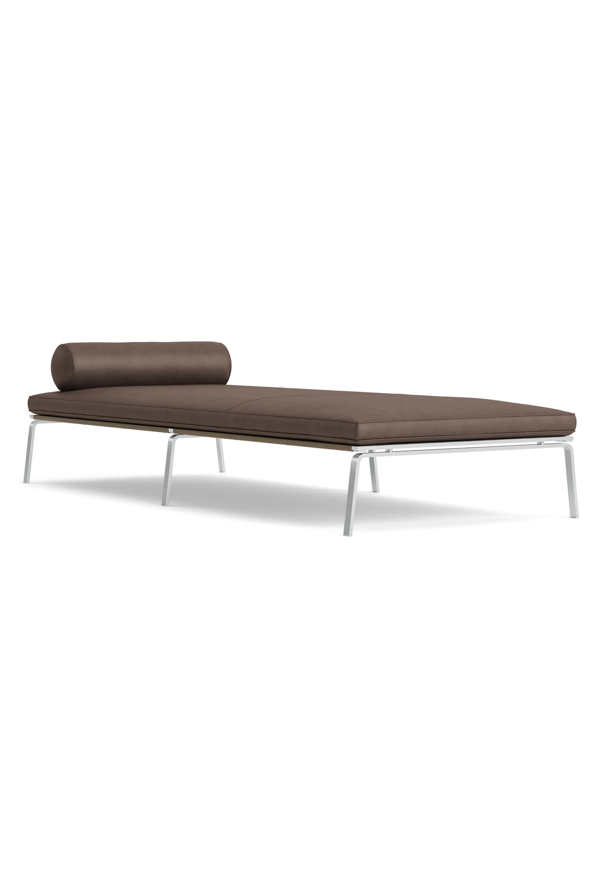 Modern brown sofa with metal legs on a white background