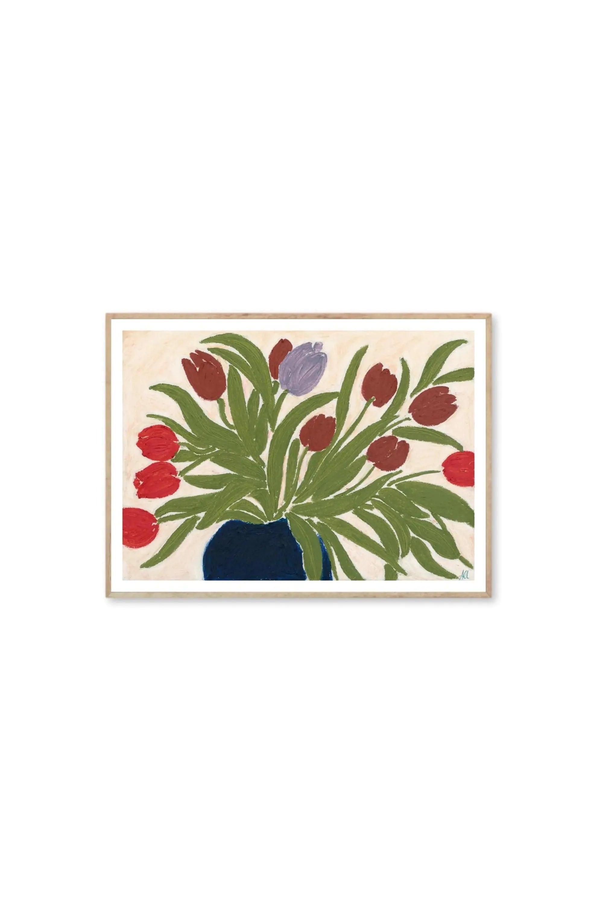 Tulips in a Blue Vase - Art Print