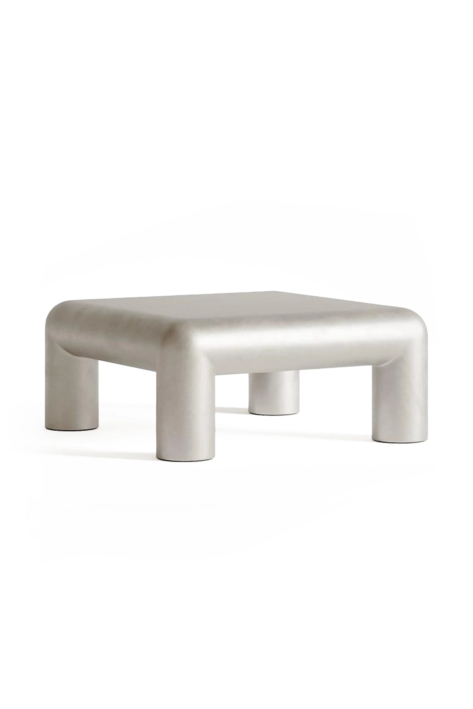 Silver aluminum metallic Cubio side table by formarkivet on a white background