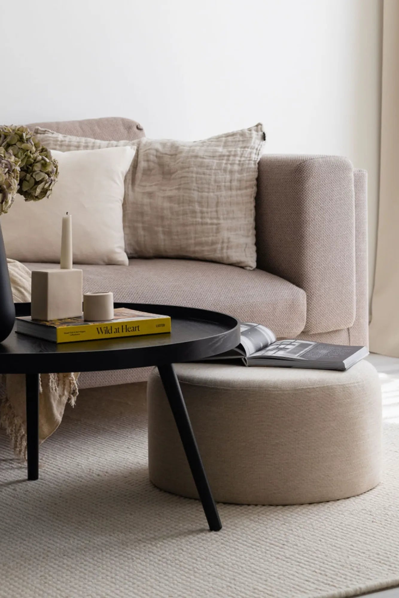 Folk Pouf - Low in a low-rise design, suitable for casual seating or footrest