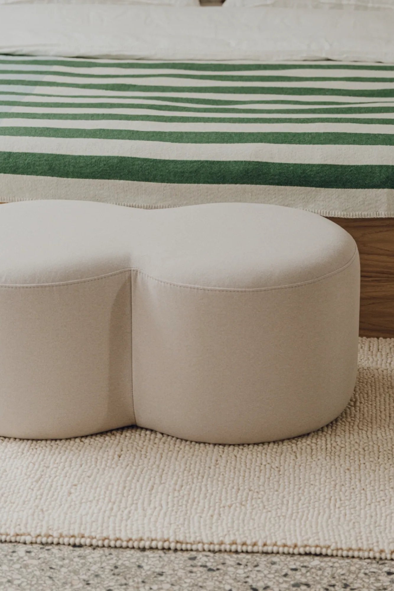 Square Umbo Pouf in white faux leather with tufted top for contemporary style