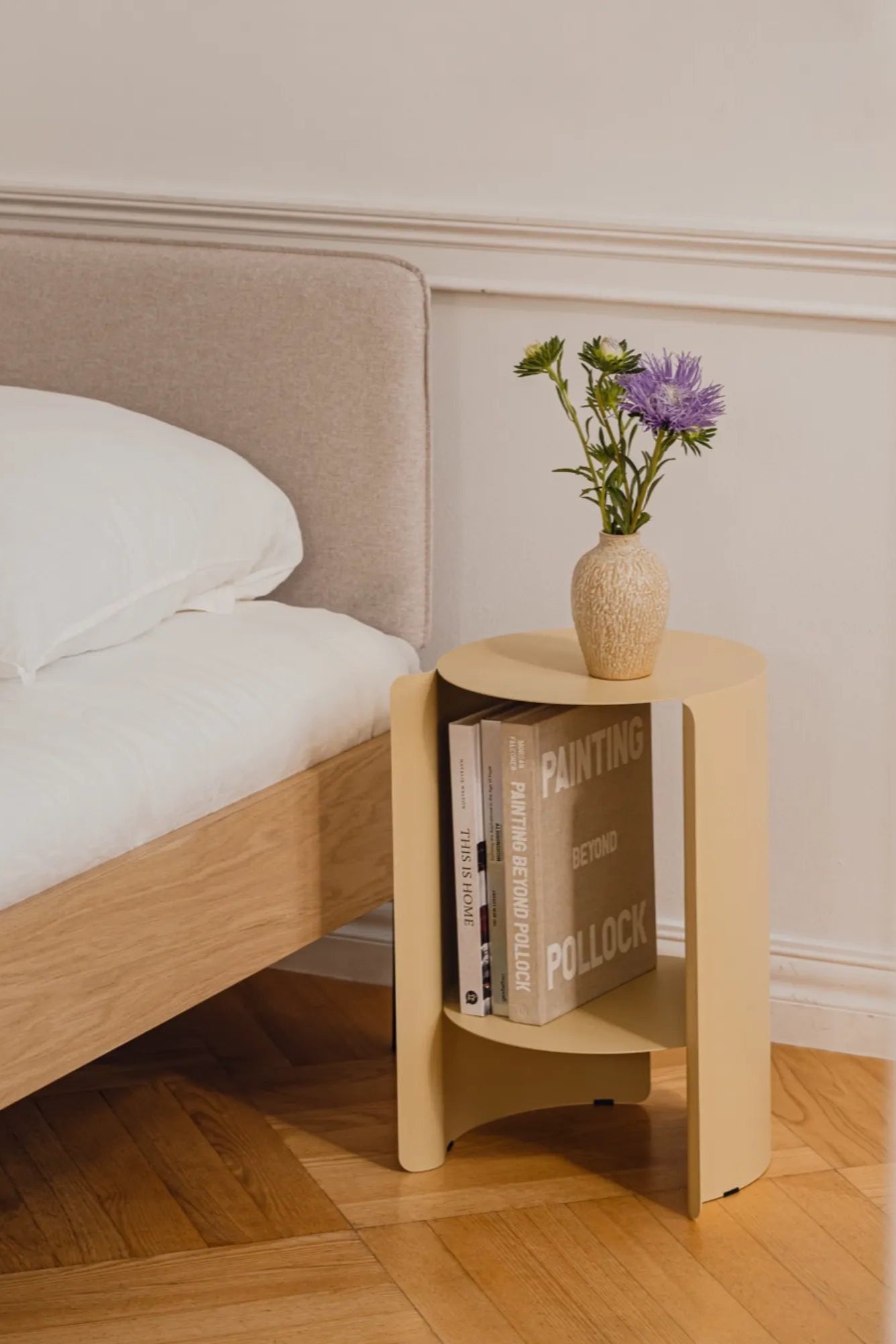 Modern white marble and gold metal Wa Side Table with sleek design and geometric base