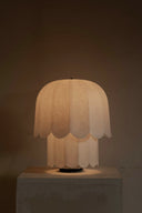 Kilzi Feather table lamp with scalloped edge shade on a dark background