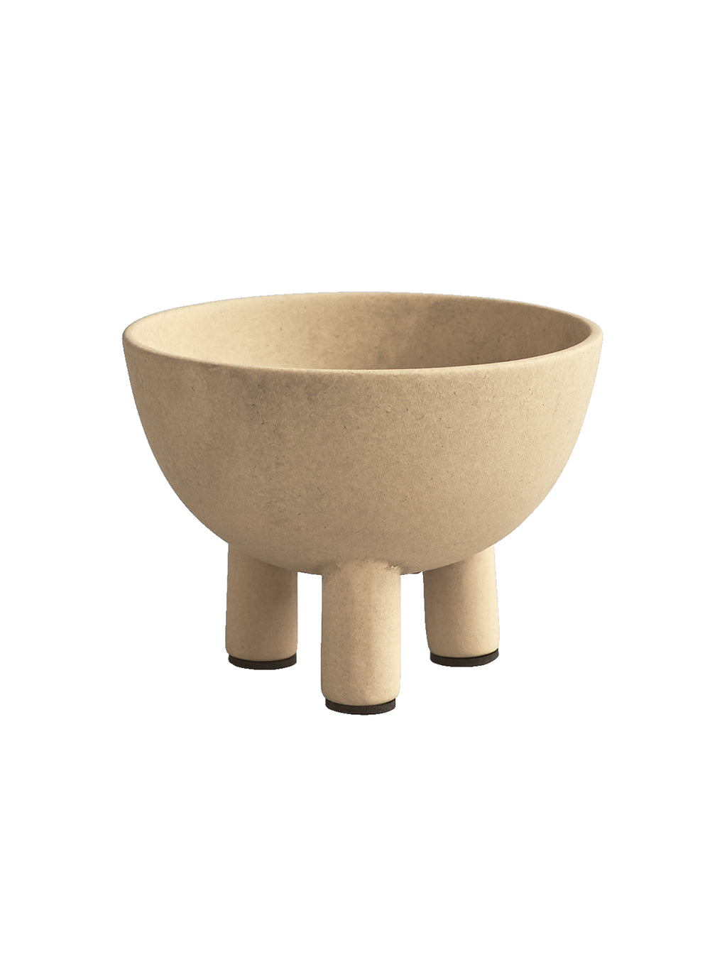 101 CPH Duck Bowl; a modern, handmade textured beige fiber concrete bowl on three cylindrical legs with dark feet, displayed on a clean white background. Perfect for elevated home decor.