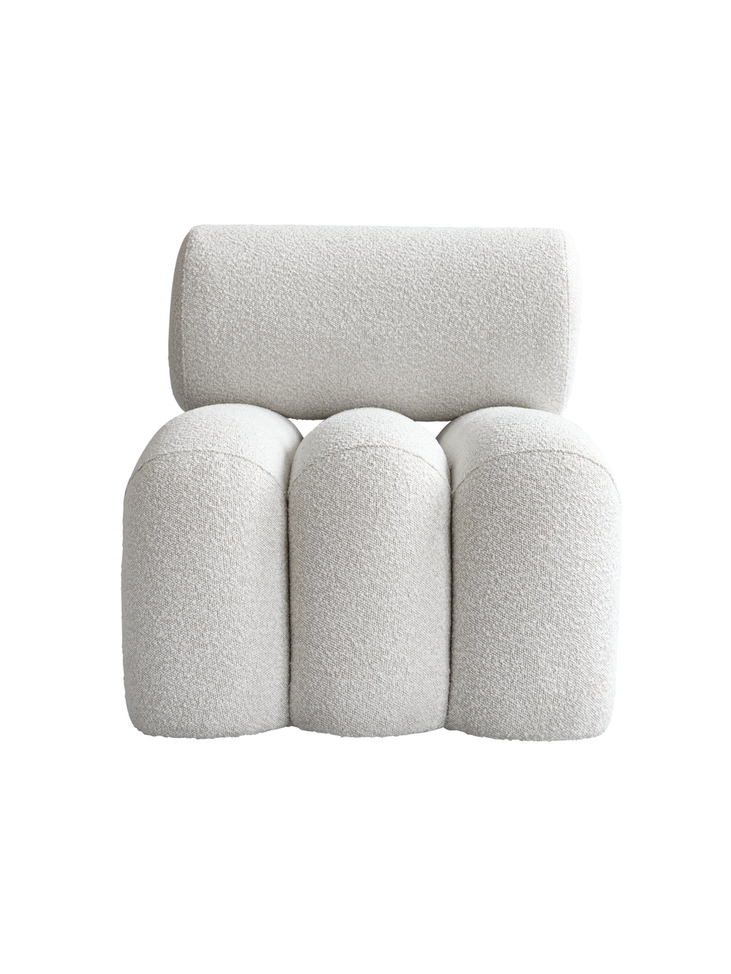 101 CPH Foku Lounge Chair in creamy off-white boucle fabric, featuring a distinctive rounded backrest and three plush, inviting seat cushions, shot on a white background. This premium, authentic piece offers luxurious modern comfort for any living space.
