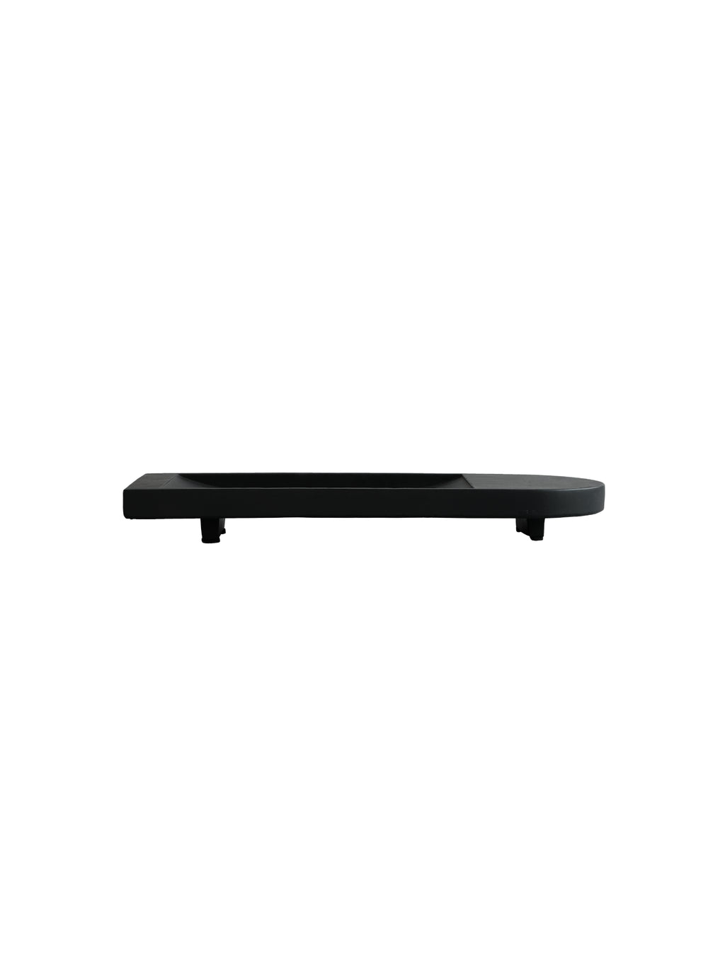 101 CPH Geta Tray, a minimalist black rectangular serving tray with two subtle feet, crafted from durable polyresin. Perfect for modern home decor.