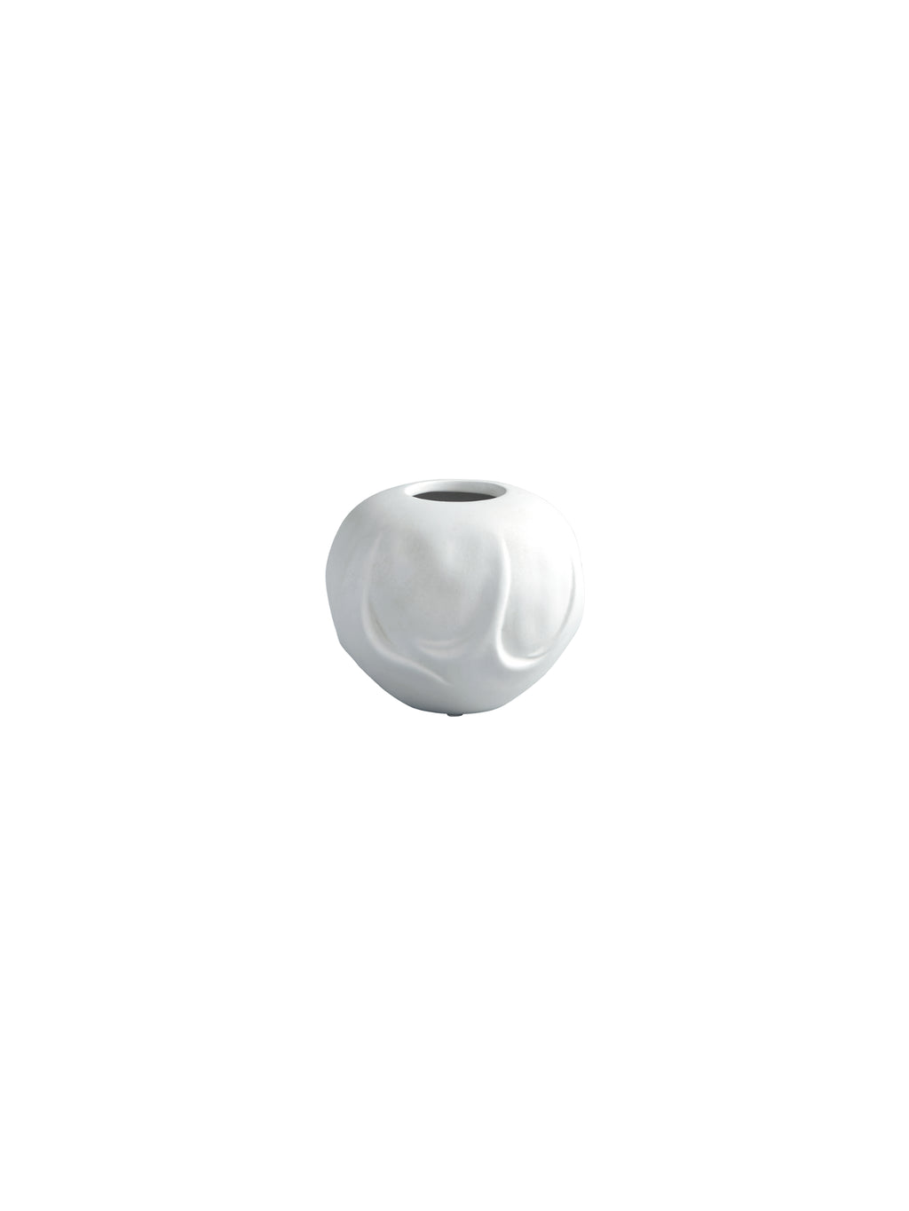 101 CPH Orimono Vase: A minimalist, matte white ceramic vase with an organic, wavy sculpted texture and small dark opening, isolated on a white background. Perfect for modern home decor.