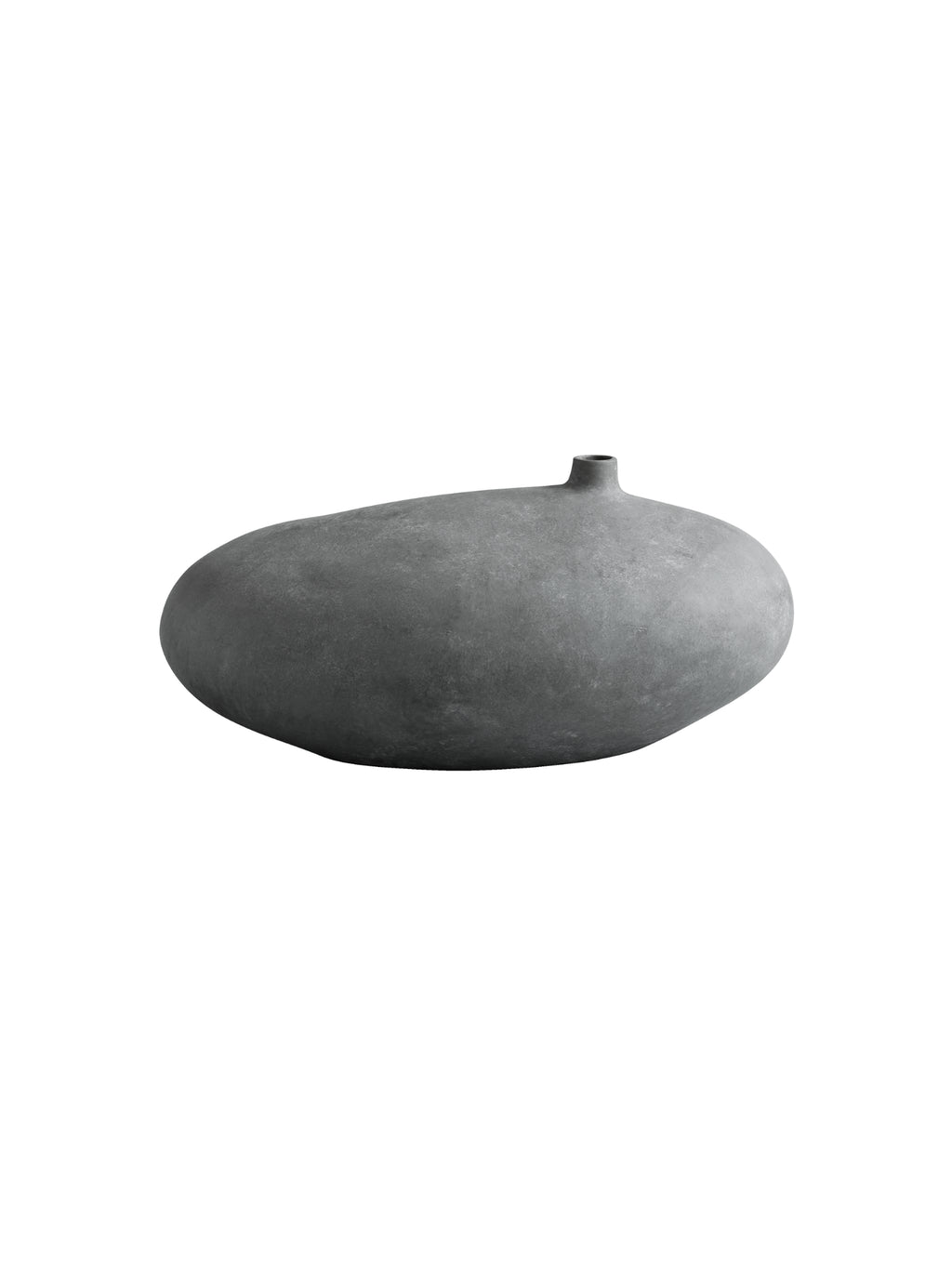 101 CPH Submarine Vase. A horizontal, elongated, pebble-shaped premium concrete vase in a dark grey finish, featuring a small, narrow opening at the top, presented on a white background. Ideal for modern minimalist decor.