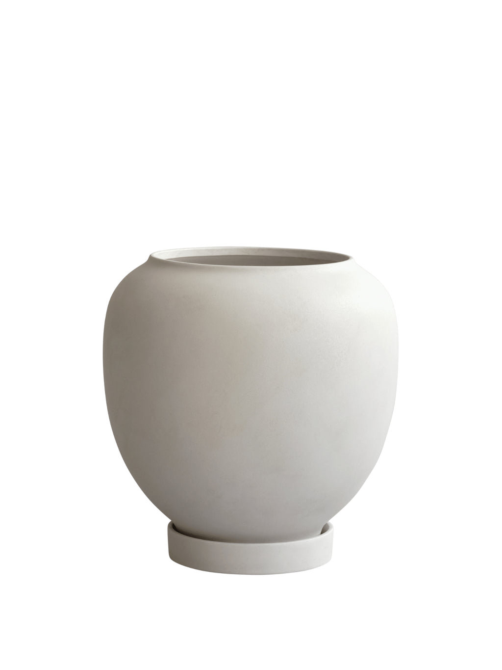 101 CPH Sunao Planter in light beige, a premium, round ceramic planter with a subtle matte finish and matching saucer. Ideal for minimalist home decor.
