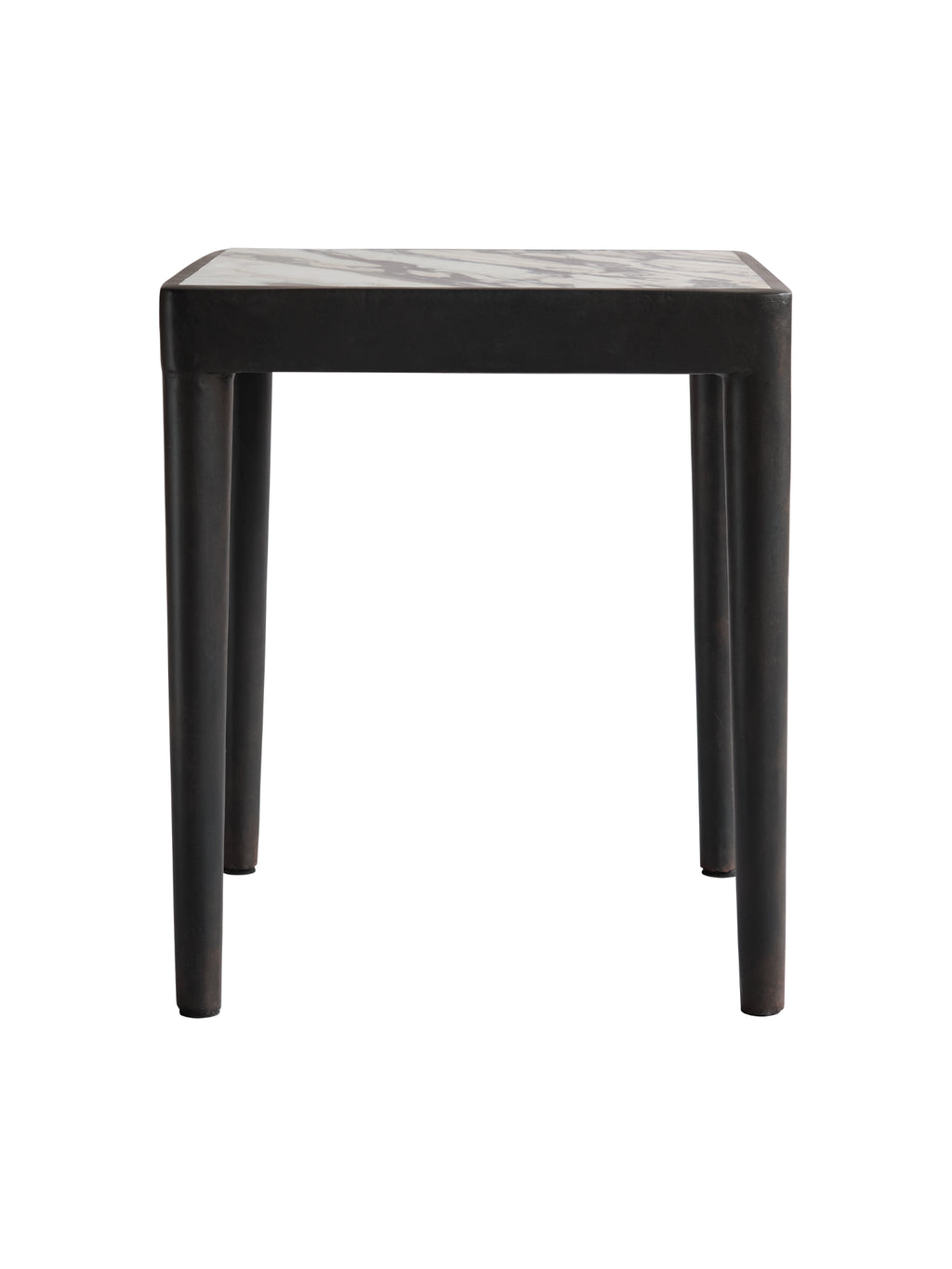 101 CPH Tairu Table, showcasing a luxurious white and grey veined marble top on a dark bronze metal frame with four rounded legs. A premium accent table for any modern interior.