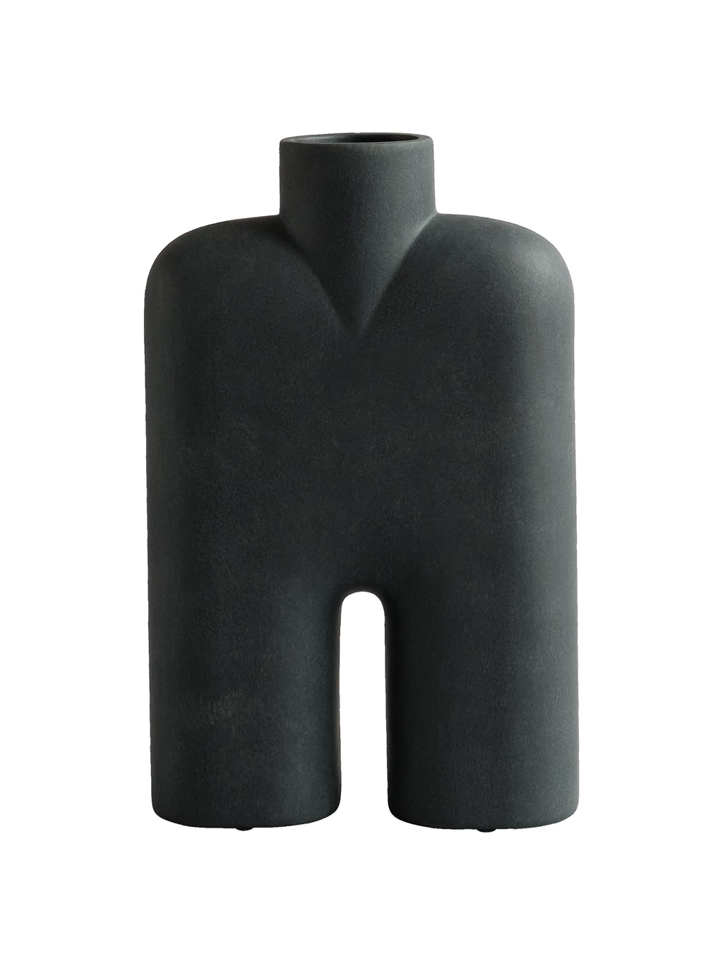 101 CPH Tall Cobra Vase, a striking dark grey ceramic vase with a textured matte finish and h-shaped geometric silhouette, shown as a studio shot. A luxury centerpiece for modern home decor.