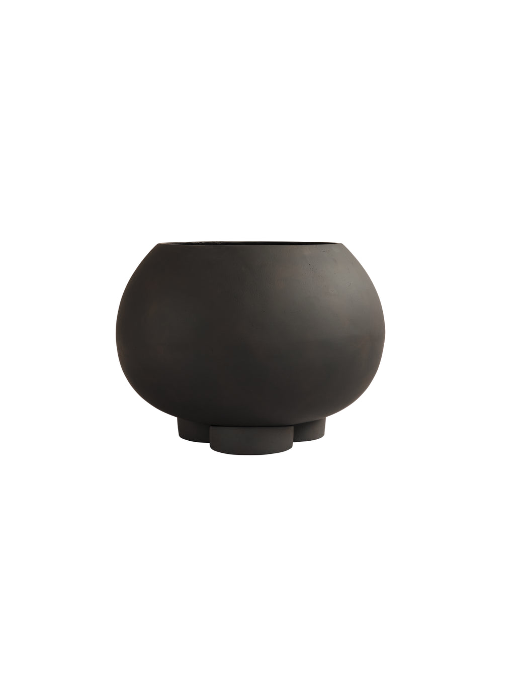101 CPH Urchin Planter, a premium matte black textured terracotta planter with a round body & three sturdy feet, displayed on white. Ideal for modern plant styling.
