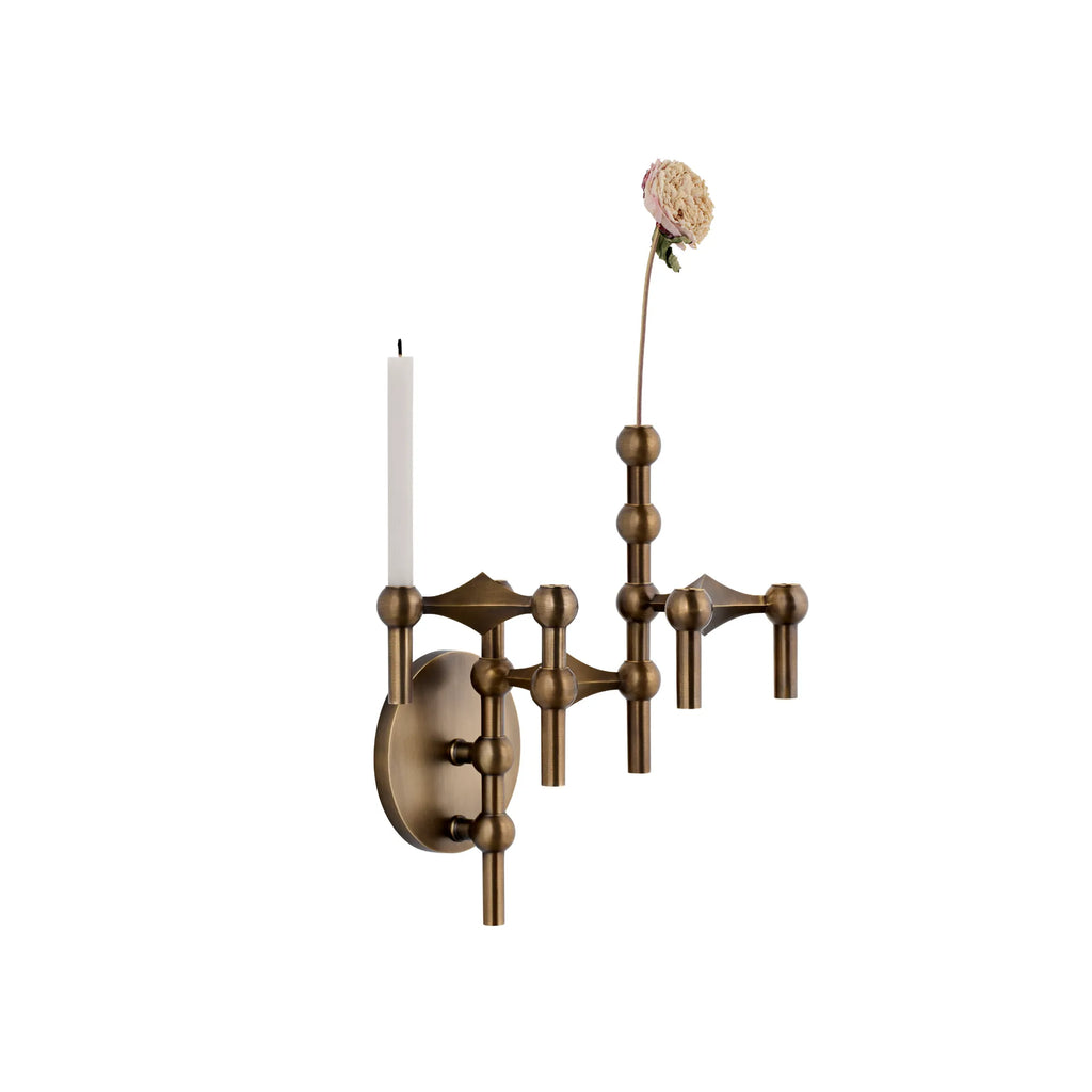 Stoff Nagel Wall Hanger Candle Holder - Bronzed Brass - Configuration 2, a sculptural modular wall sconce featuring a rich bronzed brass finish and a distinctive mid-century modern design.