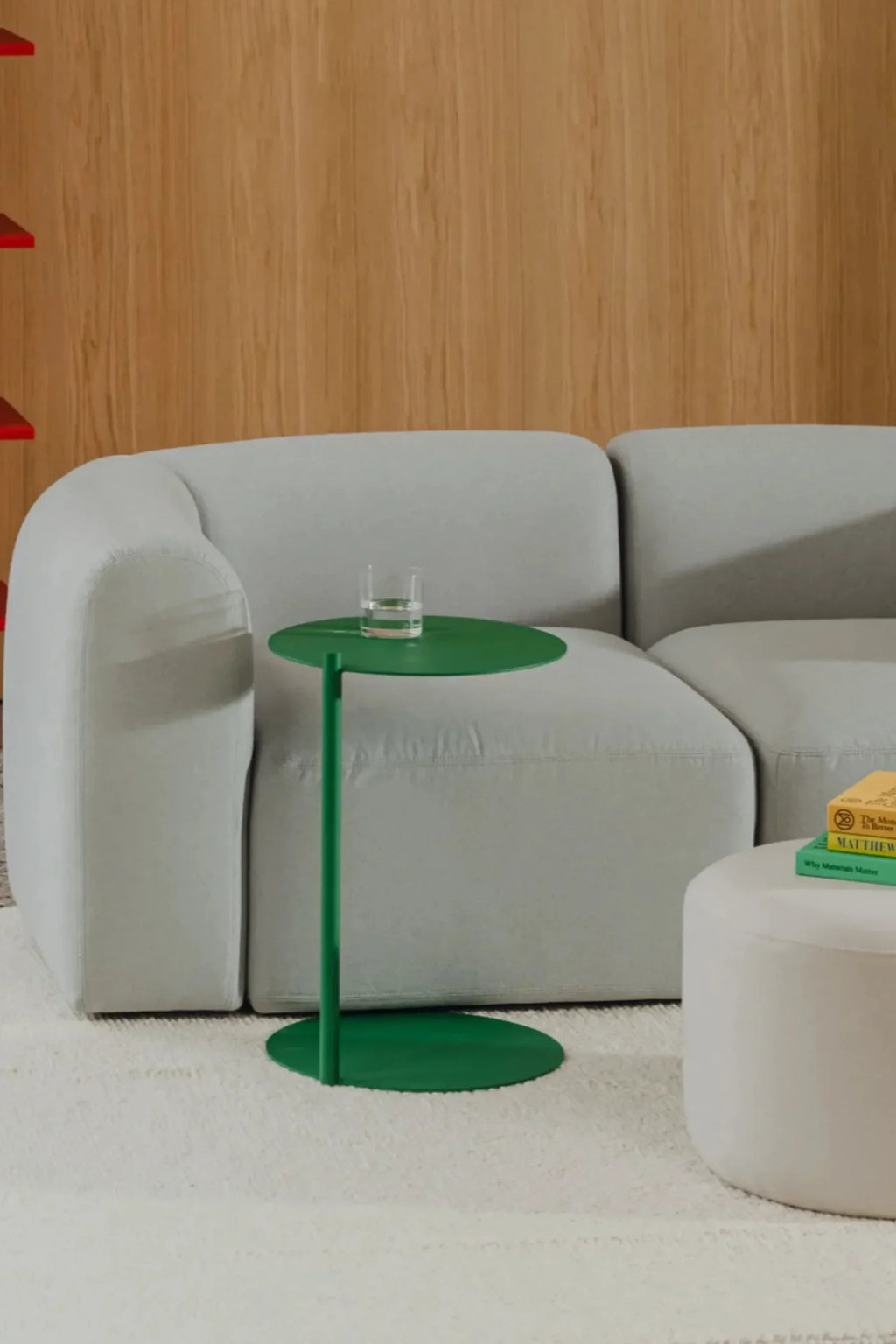 noo.ma Flom 2-Seater Sofa, a contemporary minimalist sofa upholstered in light grey plush fabric with a gently curved organic profile and deep seating, featuring softened rounded edges and clean lines.