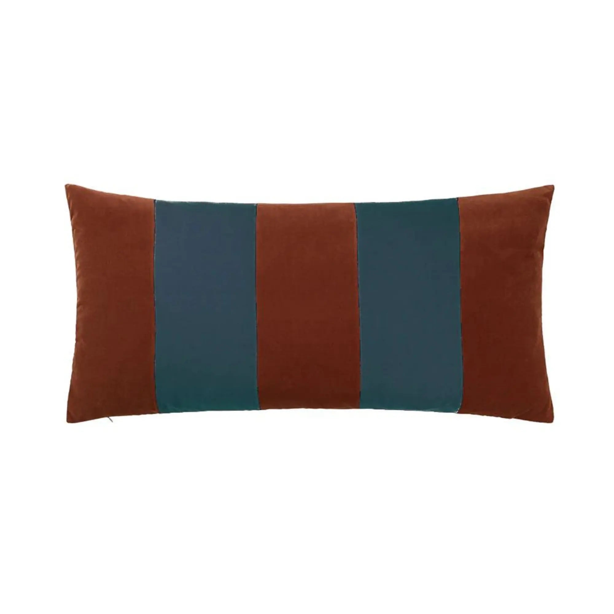 Soft, textured stripe cushion in blue and white with tassel details