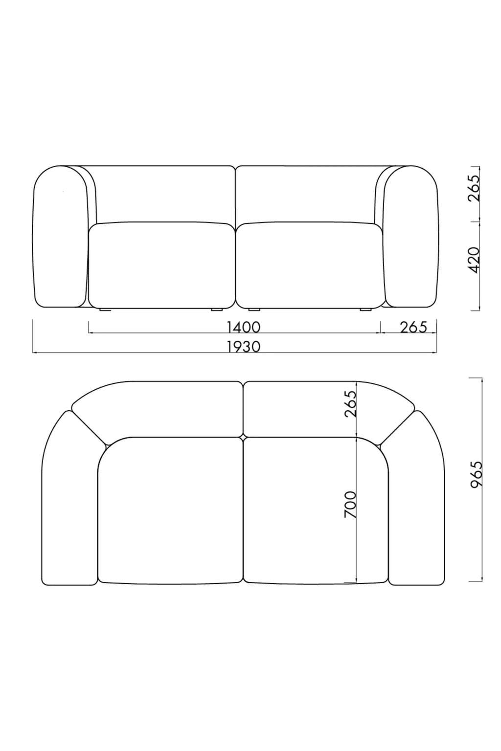 noo.ma Flom 2-Seater Sofa, a modern minimalist couch featuring an invitingly plush design with soft, rounded edges, wide arms, and deep seats for ultimate comfort.