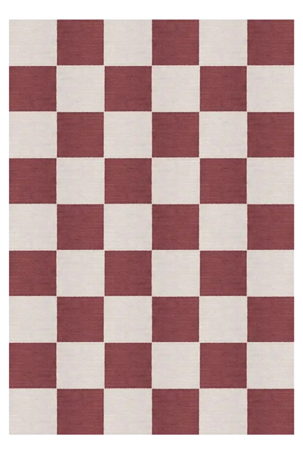 Layered Chess Wool Rug, an ivory and reddish-brown checkered pattern wool rug with a woven texture. Perfect for adding a classic and cozy feel to any living room or bedroom decor.