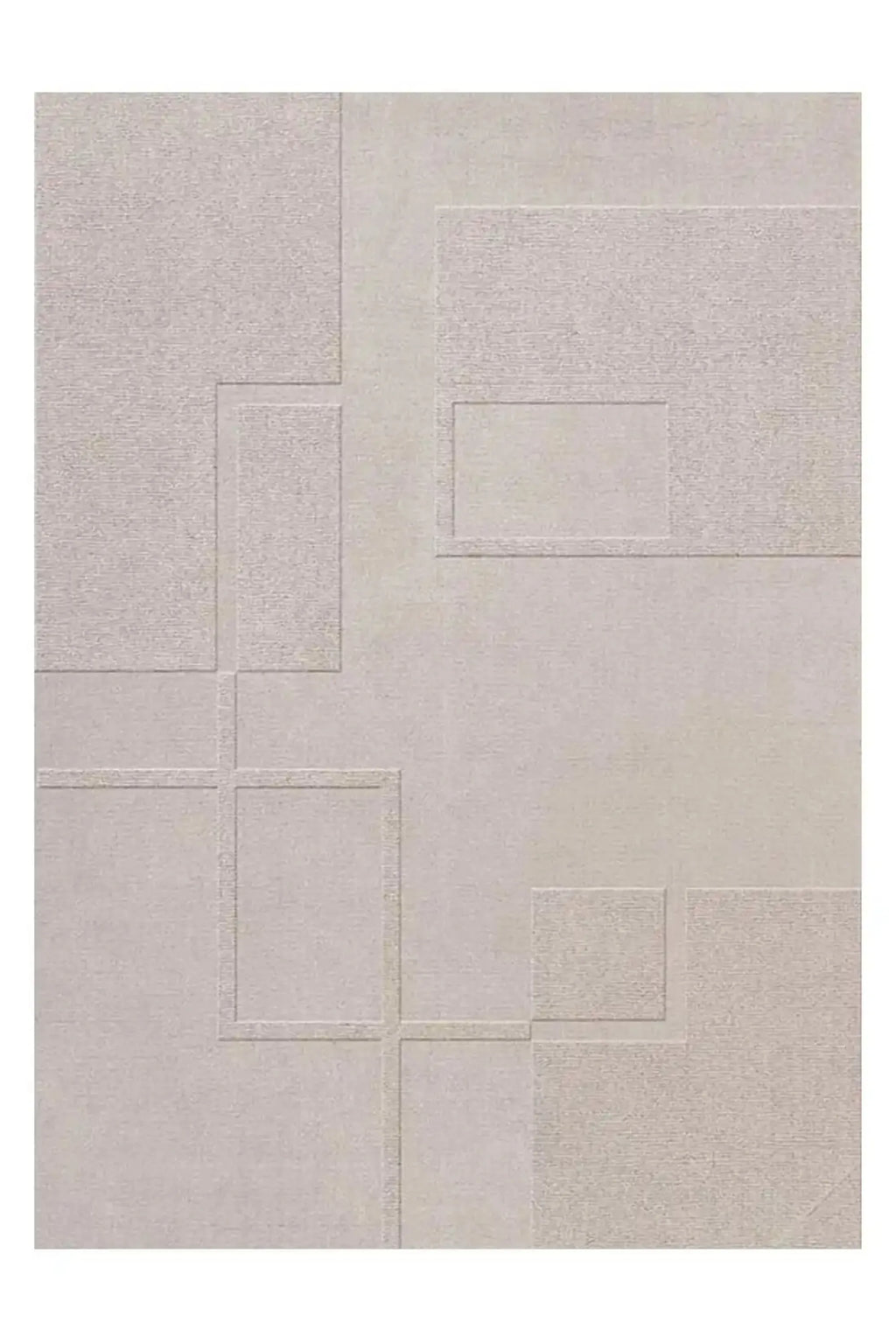 Layered Swedish Grace Wool Rug, a light beige modern area rug featuring a geometric block pattern with varying textures. Perfect for adding contemporary style and comfort to living spaces.
