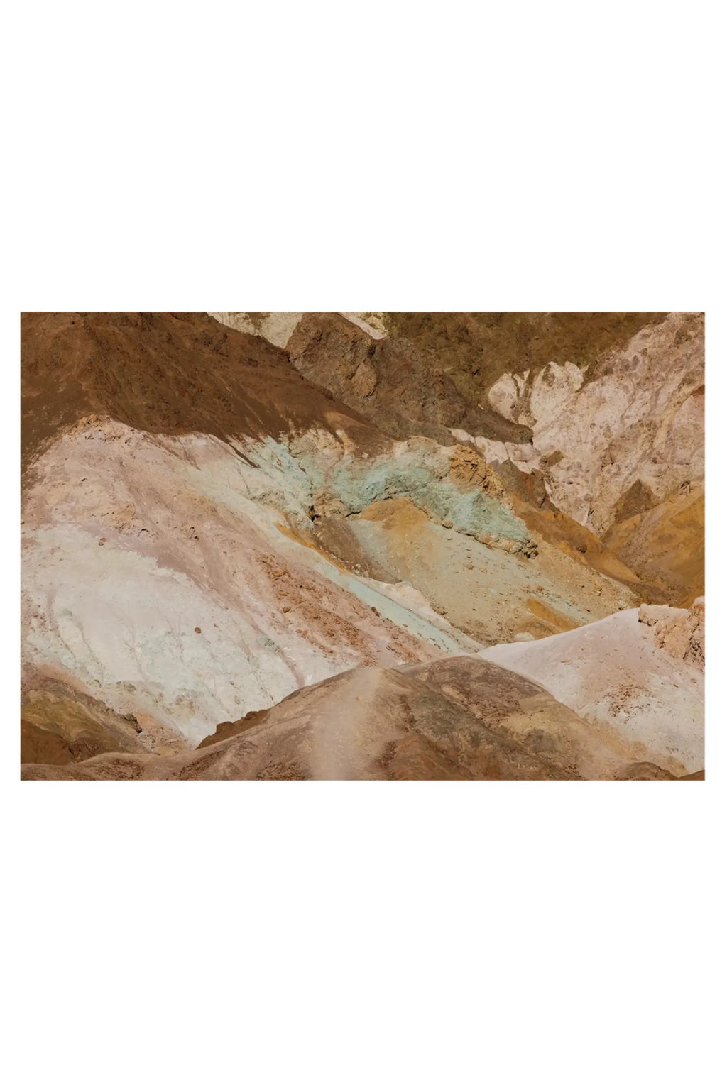 The Poster Club Earth’s Palette, a rich abstract landscape art print showcasing layered natural rock formations with a textured geological appearance. It features a harmonious palette of warm earthy tones, including deep chocolate browns, terracotta, sandy creams, and subtle hints of pale green. This organic modern wall art is perfect for creating a rustic or desert aesthetic in living rooms, bedrooms, or as part of a contemporary gallery wall.