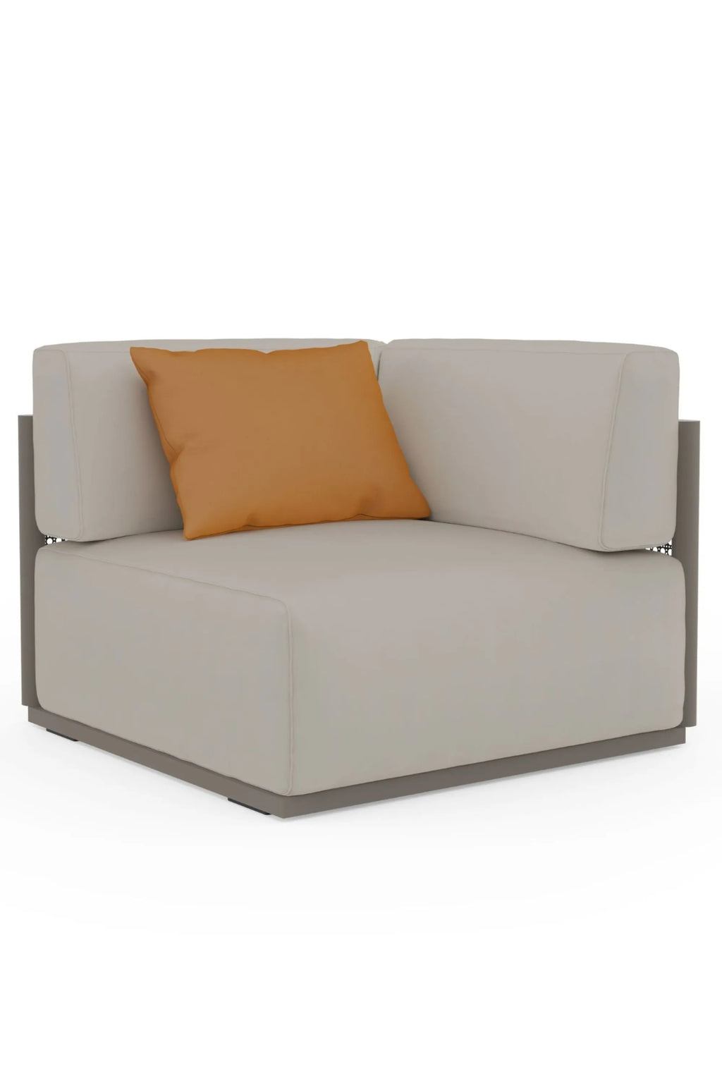 Gandia Blasco Bosc Sectional 6, a modern outdoor corner sofa featuring light grey weather-resistant fabric upholstery and a sleek grey powder-coated aluminum frame with a subtle woven mesh backrest detail.