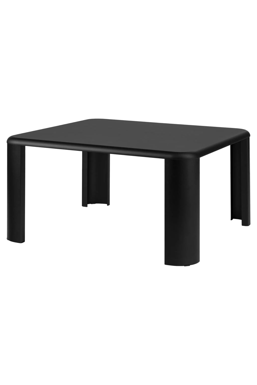 noo.ma Fli Coffee Table, a striking modern minimalist coffee table featuring a smooth matte black finish and a square tabletop with softly rounded corners.