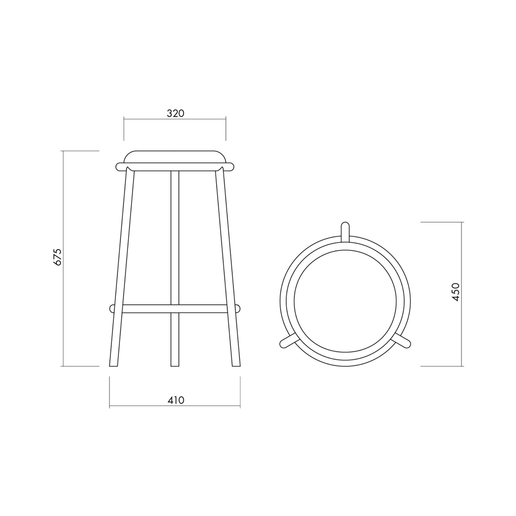 noo.ma Hogo Bar Stool, a modern minimalist bar stool featuring a round padded seat and tapered solid wood legs with a circular footrest.