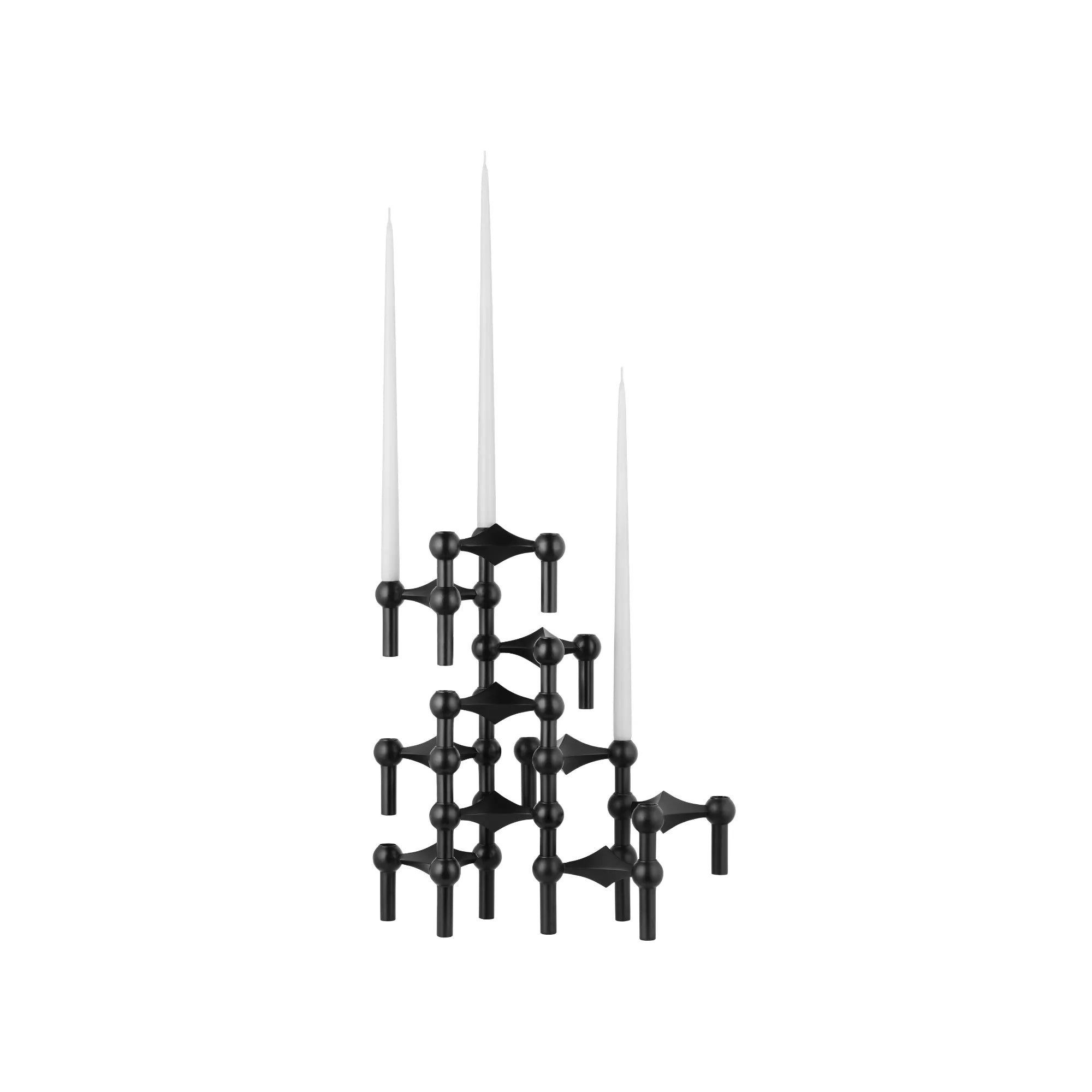 Modular Candle Holder in black, featuring 6 interlocking pieces for configuration