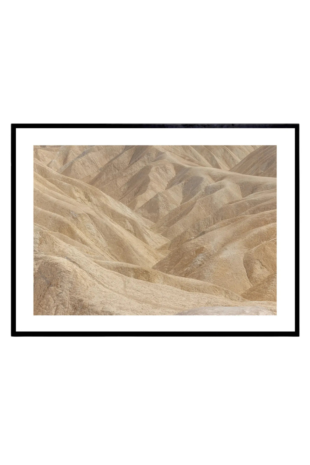 The Poster Club Perpetual, a captivating landscape photography print showcasing undulating natural sand dunes and arid hills in warm sandy beige and light brown earth tones, forming a serene, textured pattern.