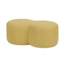Umbo Pouf in modern living room with grey fabric and wooden legs