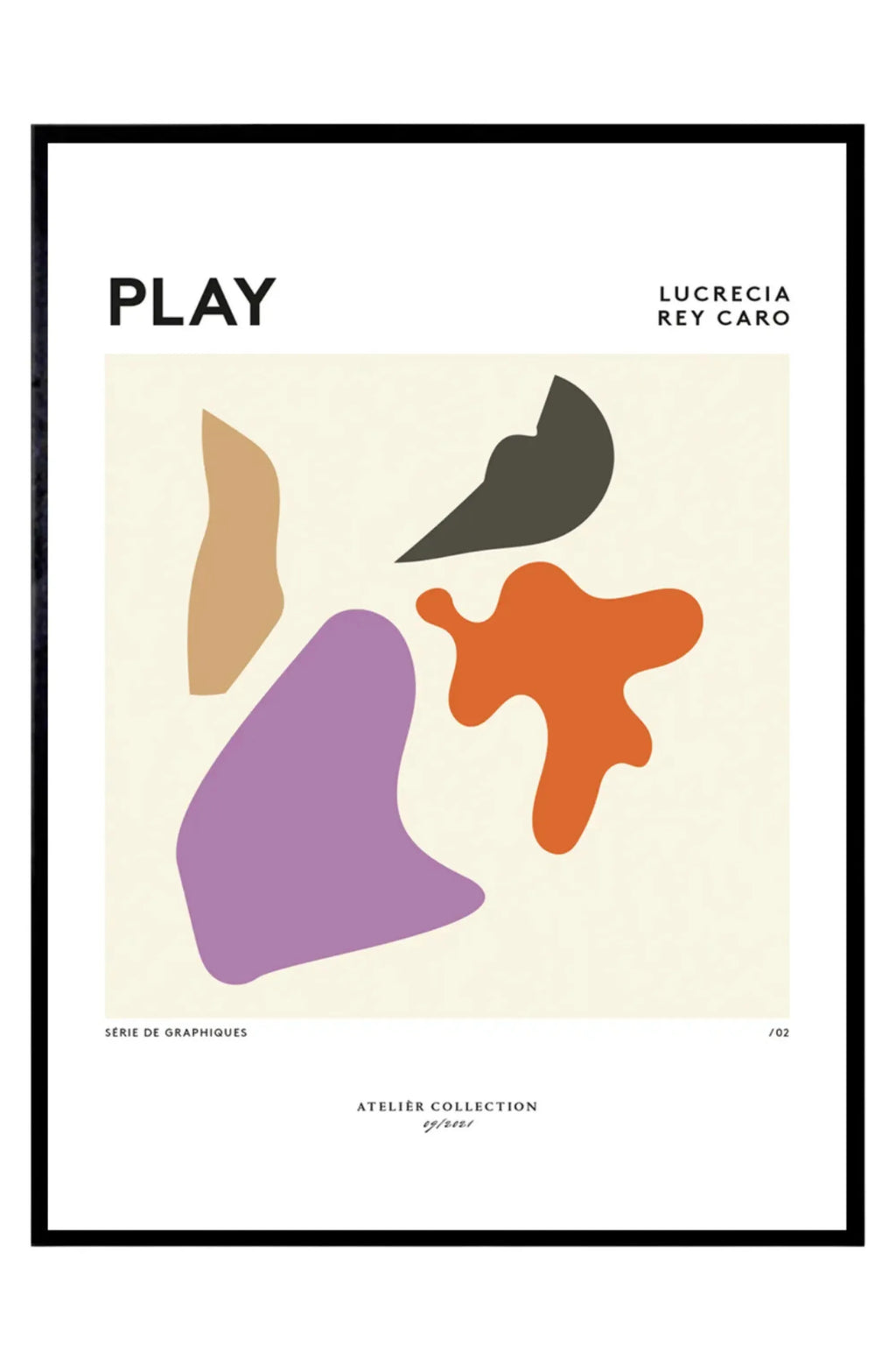 The Poster Club Play, a contemporary abstract art print by Lucrecia Rey Caro showcasing a minimalist composition of four organic, free-form shapes.