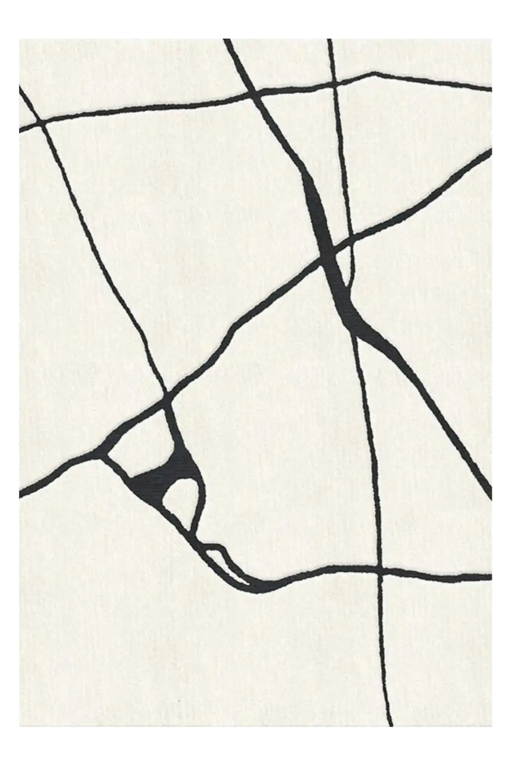 Layered Gute Wool Rug, a hand-tufted modern white wool rug with a bold, abstract black line pattern. Perfect for adding a contemporary artistic touch to living room or bedroom decor.