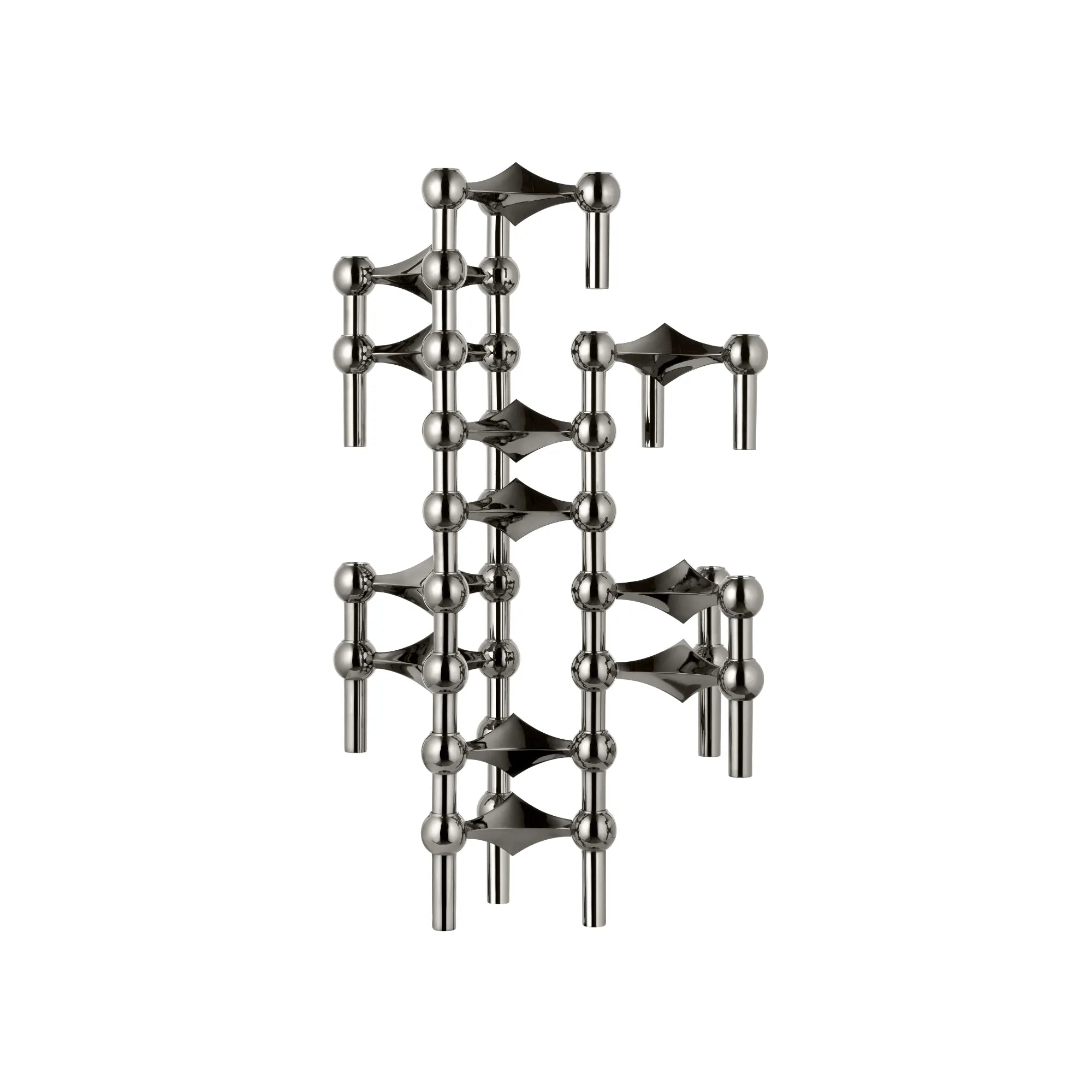 Modular candle holder in black chrome with sleek, minimalist design