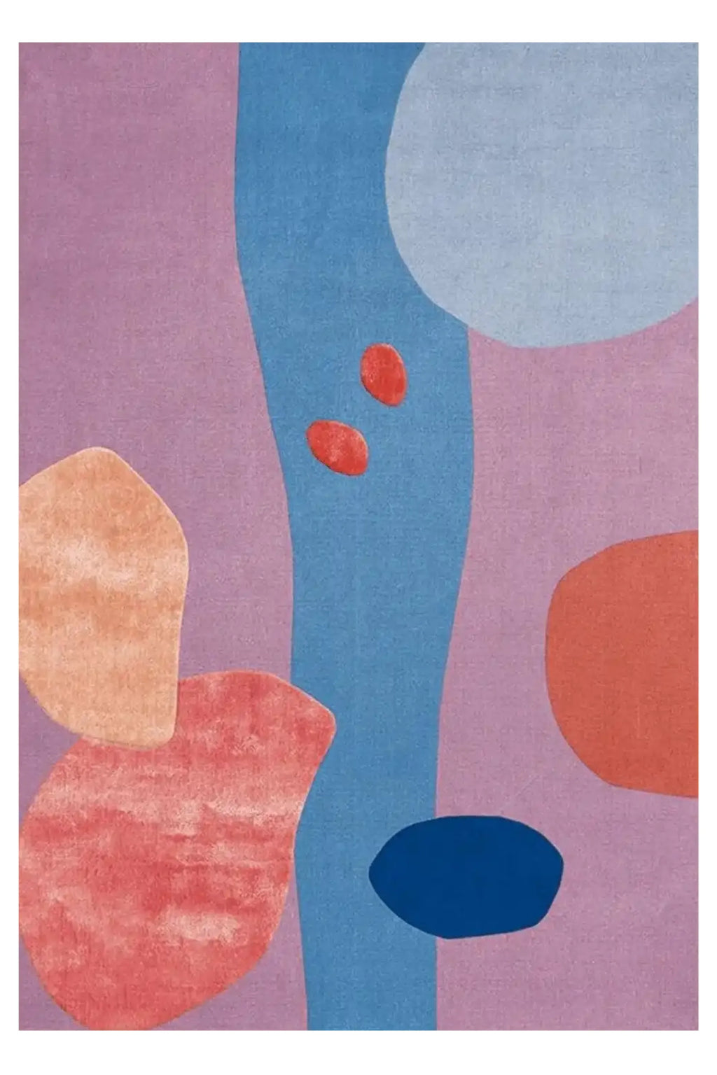 Layered Secret Garden Wool Rug, a vibrant modern area rug with an abstract design featuring organic shapes in shades of lavender, blue, coral, and orange. Perfect for adding a colorful statement to...