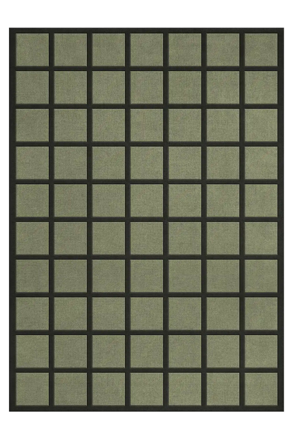Layered Avenue Checked Wool Rug, a modern green and black checkerboard pattern area rug crafted from soft, durable wool. Perfect for adding contemporary style to living rooms or bedrooms.