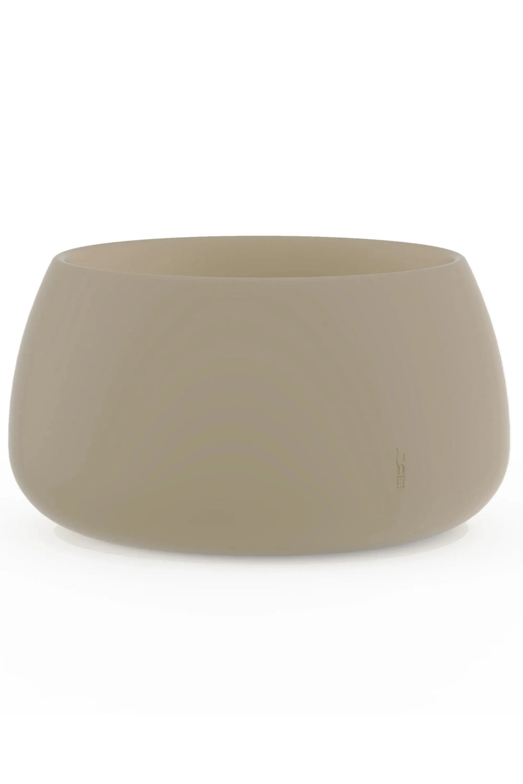 Gandia Blasco Sahara Outdoor Planter 3, a modern, low-profile, and wide planter with a smooth, matte beige finish and organic, rounded shape, presented on a crisp white background.