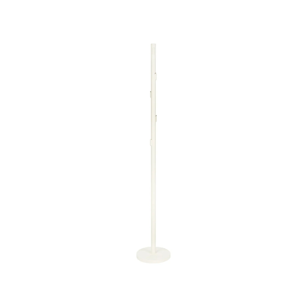 noo.ma Yuko Coat Rack, a sleek modern minimalist standing coat rack featuring a slender matte off-white powder-coated metal pole with a robust round base, and several discreet, integrated.