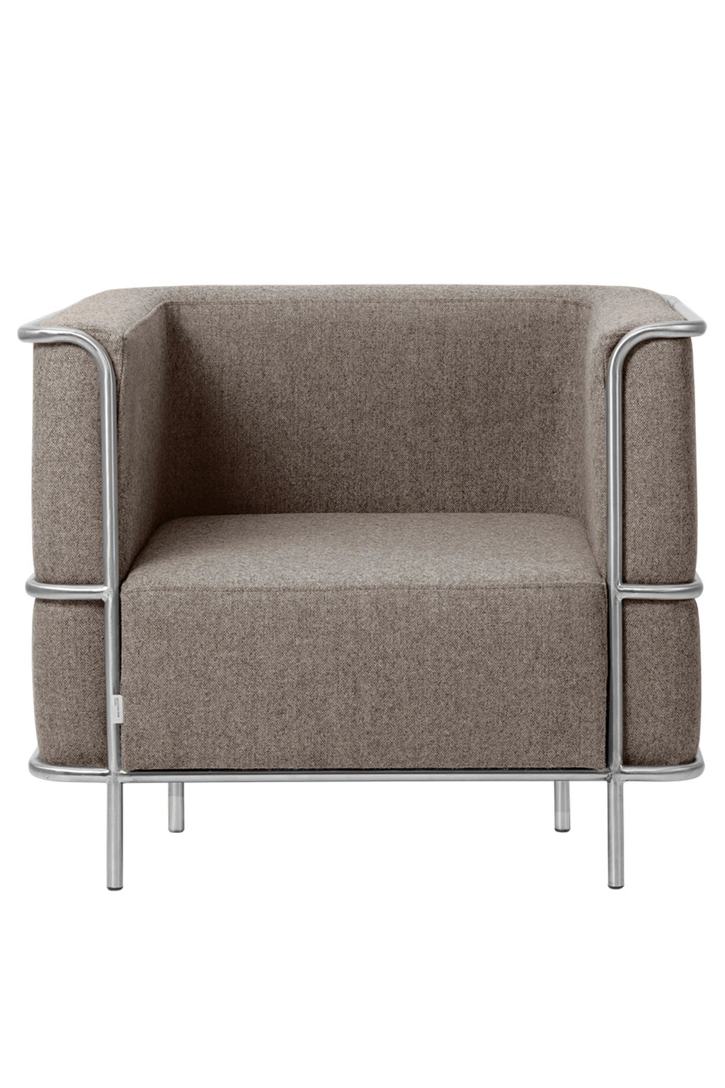 Kristina Dam Modernist Lounge Chair, a striking Bauhaus-inspired armchair featuring a distinctive polished chrome tubular metal frame that wraps around the back, arms, and base, defining its cubist silhouette.
