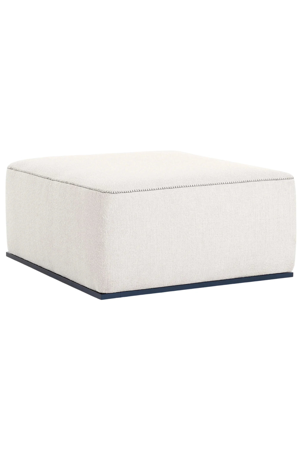 Gandia Blasco Islablanca Outdoor Pouf, a modern minimalist outdoor ottoman featuring a plush, low-profile rectangular design upholstered in a cream-colored textured outdoor fabric with contrasting dark stitching detail. It rests on a sleek, dark anthracite base, perfect for contemporary outdoor seating on a patio, deck, or garden.
